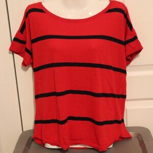 Talbots Light Weight Red and Black Striped Short Sleeve Sweater Size Large